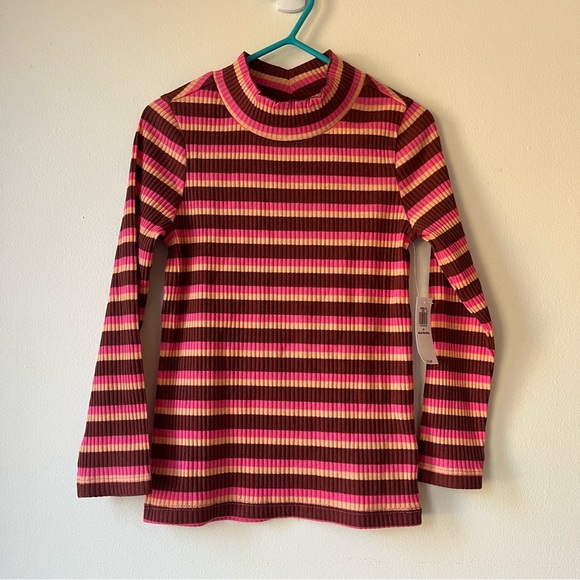 🌼 5/$25 Old Navy Girls 4T Striped Ribbed Mock Neck Long Sleeve Top NWT Retro - Picture 1 of 10